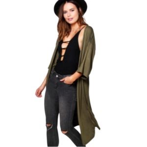 Boohoo long duster, khaki size 6